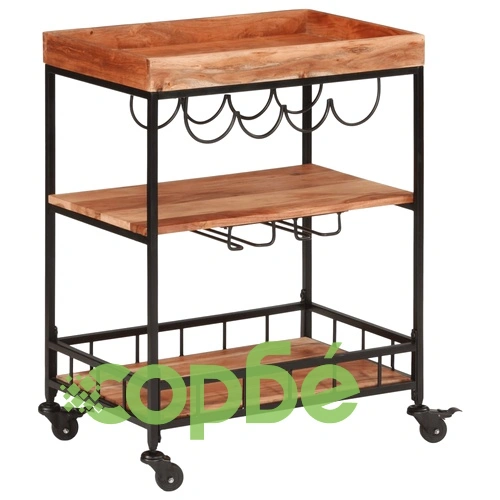 Бар количка 60x40x80 см масивно дърво акация и желязо ➤ топ цена ➤ sorbe.bg