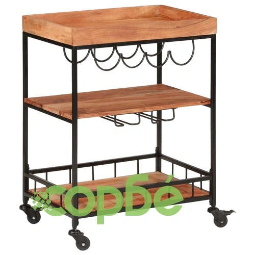 Бар количка 60x40x80 см масивно дърво акация и желязо ➤ топ цена ➤ sorbe.bg