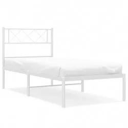 Метална рамка за легло с горна табла, бяла, 90x200 см