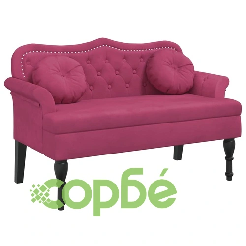 Пейка с възглавници, виненочервена, 120,5x65x75 см, кадифе ➤ топ цена ➤ sorbe.bg