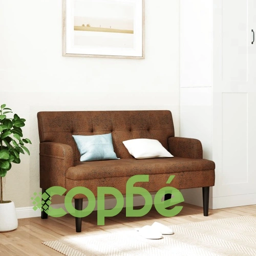 Пейка с облегалка, кафява, 112x65,5x75 см, изкуствен велур ➤ топ цена ➤ sorbe.bg