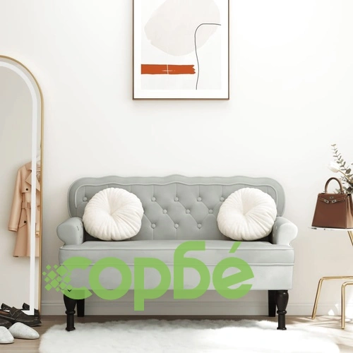 Пейка с облегалка, светлосива, 119,5x64,5x75 см, кадифе ➤ топ цена ➤ sorbe.bg