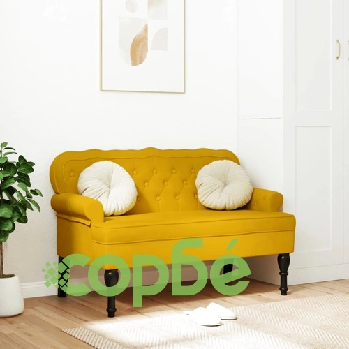 Пейка с облегалка, жълта, 119,5x64,5x75 см, кадифе ➤ топ цена ➤ sorbe.bg