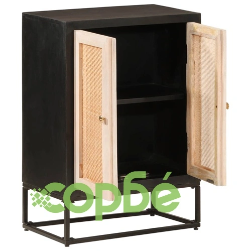Бюфет, черен, 55x30x76 см, мангово дърво масив и желязо ➤ топ цена ➤ sorbe.bg
