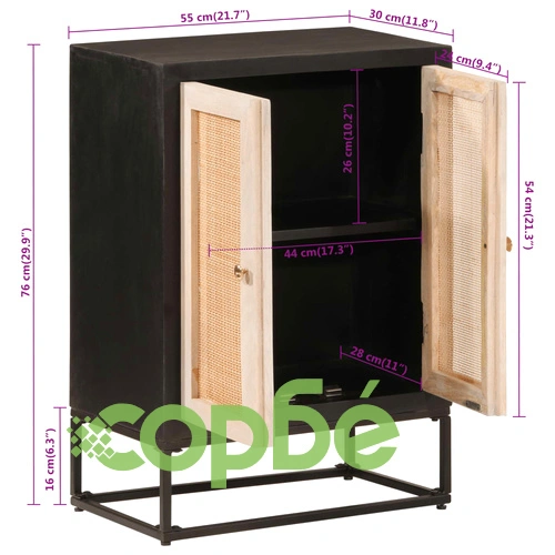 Бюфет, черен, 55x30x76 см, мангово дърво масив и желязо ➤ топ цена ➤ sorbe.bg