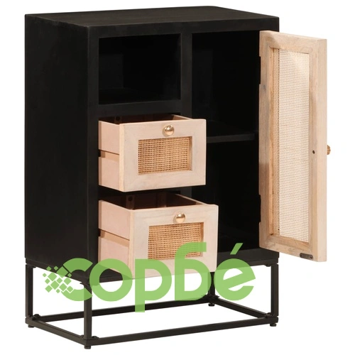 Бюфет, черен, 55x30x76 см, мангово дърво масив и желязо ➤ топ цена ➤ sorbe.bg