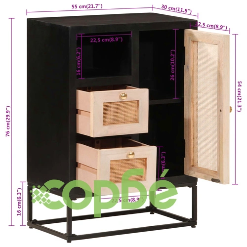 Бюфет, черен, 55x30x76 см, мангово дърво масив и желязо ➤ топ цена ➤ sorbe.bg