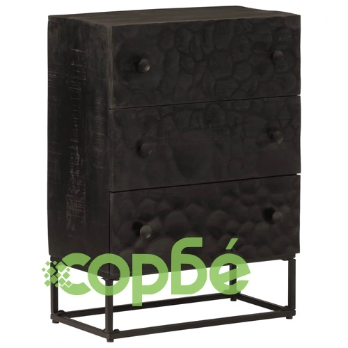 Скрин с чекмеджета черен 55x30x76 см манго дърво масив и желязо ➤ топ цена ➤ sorbe.bg
