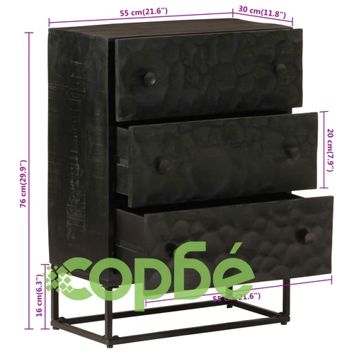 Скрин с чекмеджета черен 55x30x76 см манго дърво масив и желязо ➤ топ цена ➤ sorbe.bg