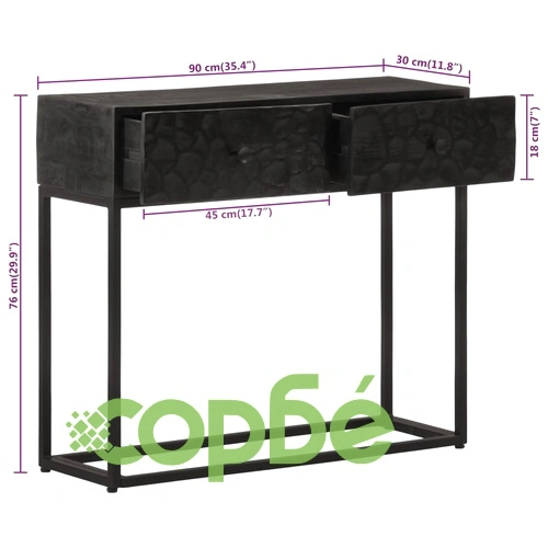 Конзолна маса, 90x30x76 cм, мангово дърво масив и желязо ➤ топ цена ➤ sorbe.bg