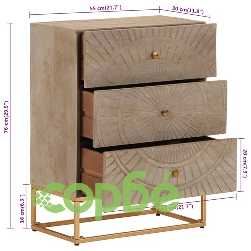 Скрин с чекмеджета 55x30x76 см масивно дърво манго и желязо ➤ топ цена ➤ sorbe.bg