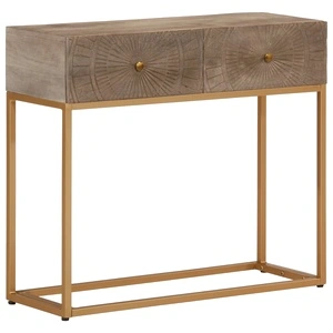 Конзолна маса, 90x30x76 cм, мангово дърво масив и желязо