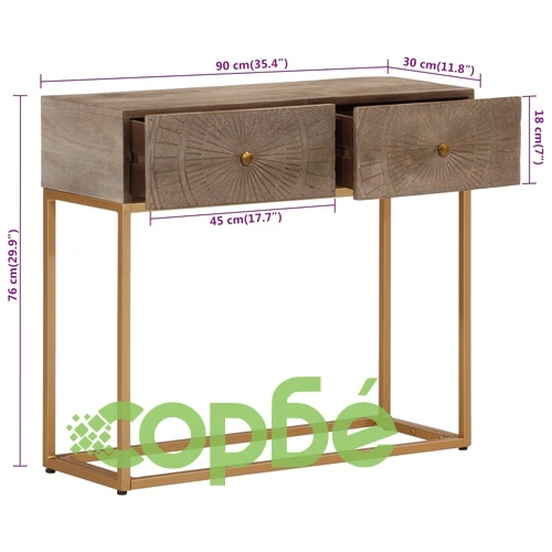 Конзолна маса, 90x30x76 cм, мангово дърво масив и желязо ➤ топ цена ➤ sorbe.bg