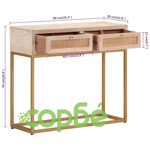 Конзолна маса, 90x30x76 cм, мангово дърво масив и желязо ➤ топ цена ➤ sorbe.bg