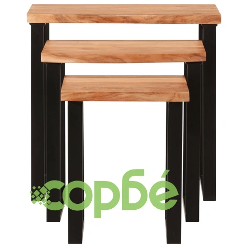 Стифиращи маси, 3 бр, с жив ръб, акация масив ➤ топ цена ➤ sorbe.bg