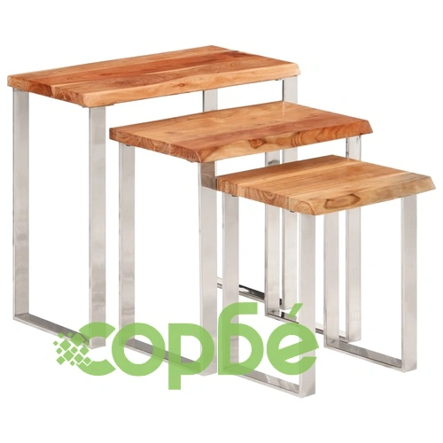 Стифиращи маси, 3 бр, с жив ръб, акация масив ➤ топ цена ➤ sorbe.bg