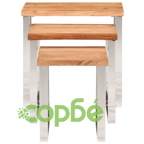 Стифиращи маси, 3 бр, с жив ръб, акация масив ➤ топ цена ➤ sorbe.bg