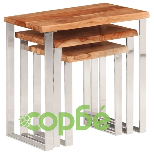 Стифиращи маси, 3 бр, с жив ръб, акация масив ➤ топ цена ➤ sorbe.bg