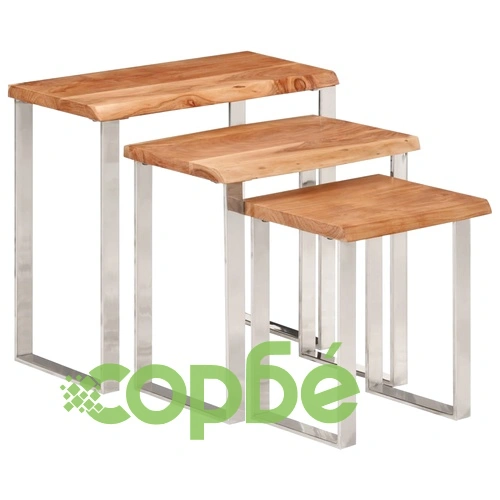 Стифиращи маси, 3 бр, с жив ръб, акация масив ➤ топ цена ➤ sorbe.bg