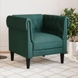 Честърфийлд кресло, тъмнозелено, текстил