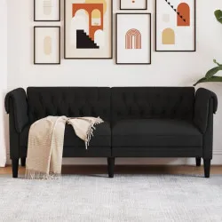Честърфийлд диван, 2-местен, черен, текстил