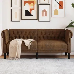 Честърфийлд диван, 2-местен, кафяв, текстил