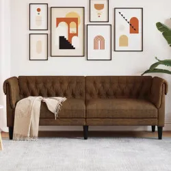 Честърфийлд диван, 3-местен, кафяв, текстил