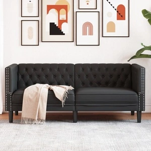 Диван Chesterfield с 2 седалки от черна kunstnahast