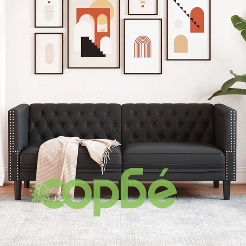 Диван Chesterfield с 2 седалки от черна kunstnahast ➤ топ цена ➤ sorbe.bg