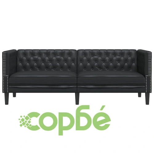 Диван Chesterfield с 3 седалки от черна kunstnahast ➤ топ цена ➤ sorbe.bg