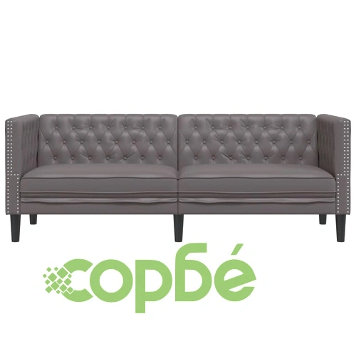 Диван Chesterfield с 3 седящи места, сив, kunstnahast ➤ топ цена ➤ sorbe.bg