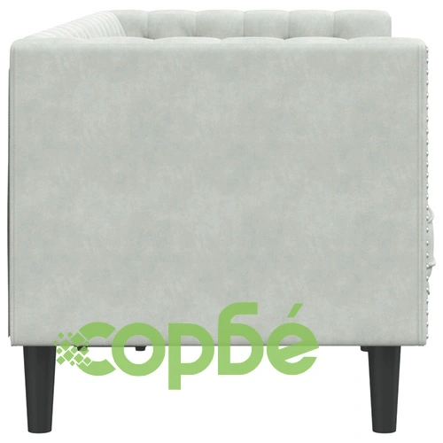 Честърфийлд диван с болстери, 2-местен, светлосив, кадифе ➤ топ цена ➤ sorbe.bg