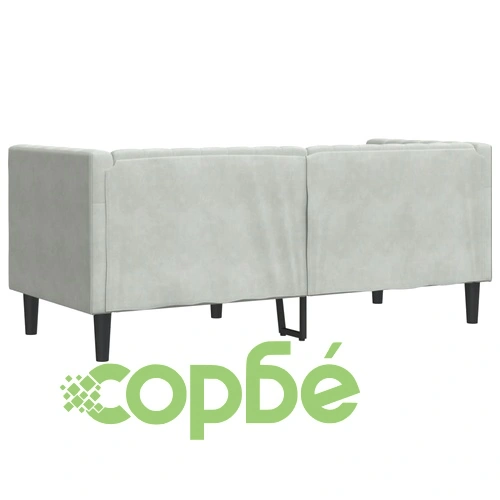 Честърфийлд диван с болстери, 2-местен, светлосив, кадифе ➤ топ цена ➤ sorbe.bg