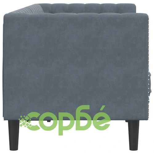 Честърфийлд диван с болстери, 2-местен, тъмносив, кадифе ➤ топ цена ➤ sorbe.bg