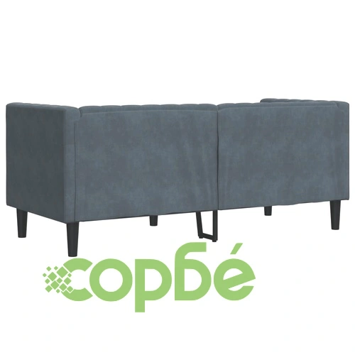 Честърфийлд диван с болстери, 2-местен, тъмносив, кадифе ➤ топ цена ➤ sorbe.bg