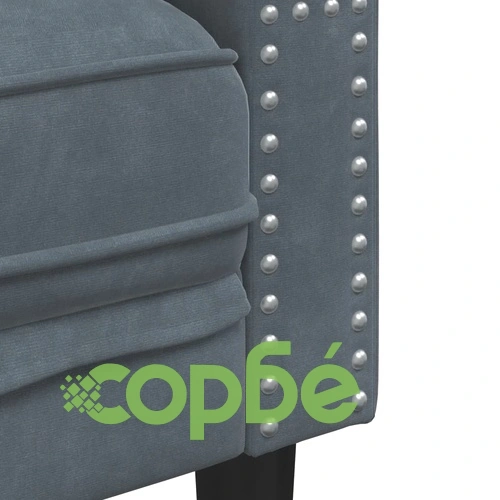 Честърфийлд диван с болстери, 2-местен, тъмносив, кадифе ➤ топ цена ➤ sorbe.bg