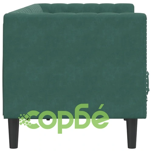 Честърфийлд диван с болстери, 2-местен, тъмнозелен, кадифе ➤ топ цена ➤ sorbe.bg