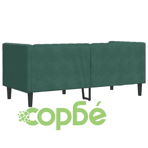 Честърфийлд диван с болстери, 2-местен, тъмнозелен, кадифе ➤ топ цена ➤ sorbe.bg