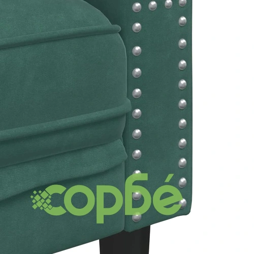 Честърфийлд диван с болстери, 2-местен, тъмнозелен, кадифе ➤ топ цена ➤ sorbe.bg