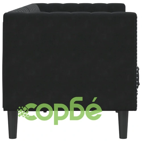 Честърфийлд диван с болстери, 2-местен, черен, кадифе ➤ топ цена ➤ sorbe.bg