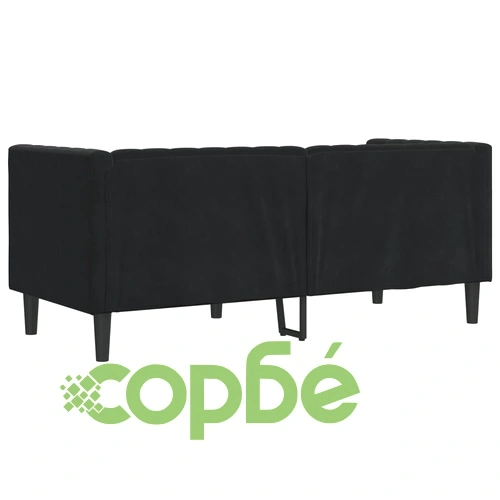 Честърфийлд диван с болстери, 2-местен, черен, кадифе ➤ топ цена ➤ sorbe.bg