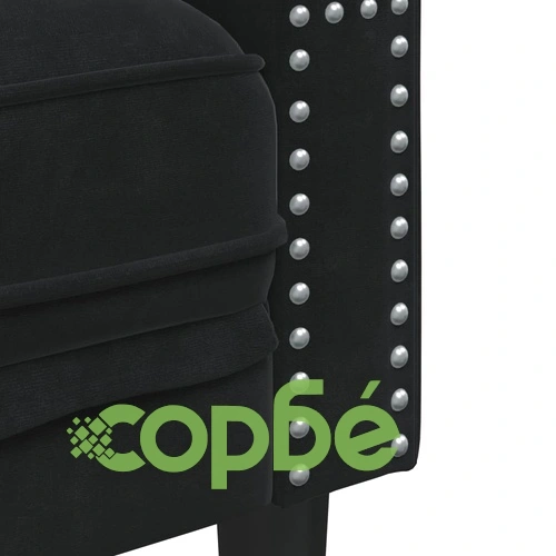 Честърфийлд диван с болстери, 2-местен, черен, кадифе ➤ топ цена ➤ sorbe.bg