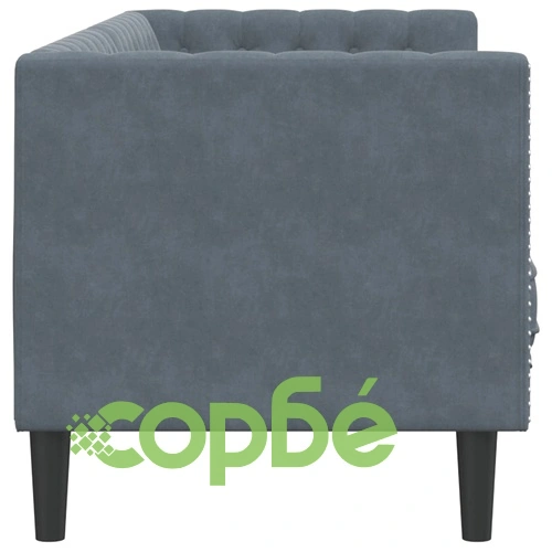 Честърфийлд диван с болстери, 3-местен, тъмносив, кадифе ➤ топ цена ➤ sorbe.bg