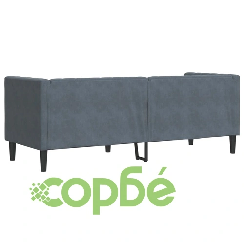 Честърфийлд диван с болстери, 3-местен, тъмносив, кадифе ➤ топ цена ➤ sorbe.bg