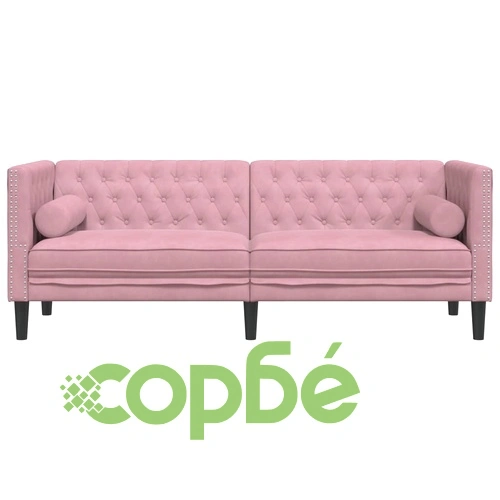 Честърфийлд диван с болстери, 3-местен, розов, кадифе ➤ топ цена ➤ sorbe.bg