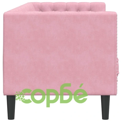 Честърфийлд диван с болстери, 3-местен, розов, кадифе ➤ топ цена ➤ sorbe.bg