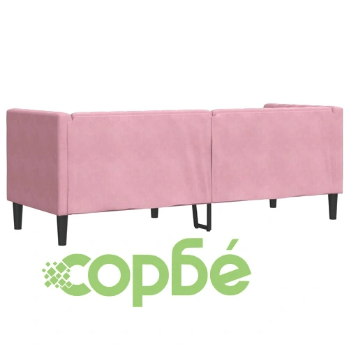 Честърфийлд диван с болстери, 3-местен, розов, кадифе ➤ топ цена ➤ sorbe.bg