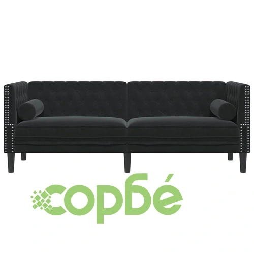 Честърфийлд диван с болстери, 3-местен, черен, кадифе ➤ топ цена ➤ sorbe.bg