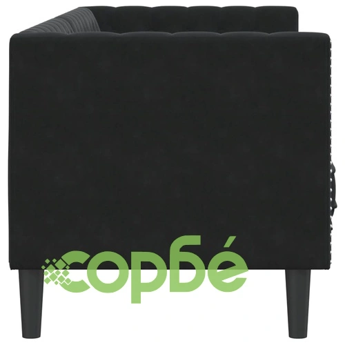 Честърфийлд диван с болстери, 3-местен, черен, кадифе ➤ топ цена ➤ sorbe.bg