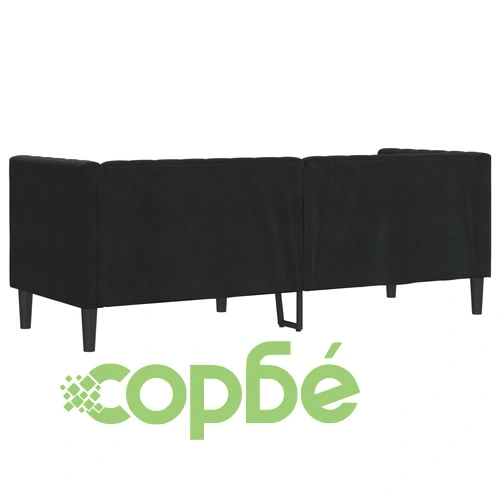 Честърфийлд диван с болстери, 3-местен, черен, кадифе ➤ топ цена ➤ sorbe.bg